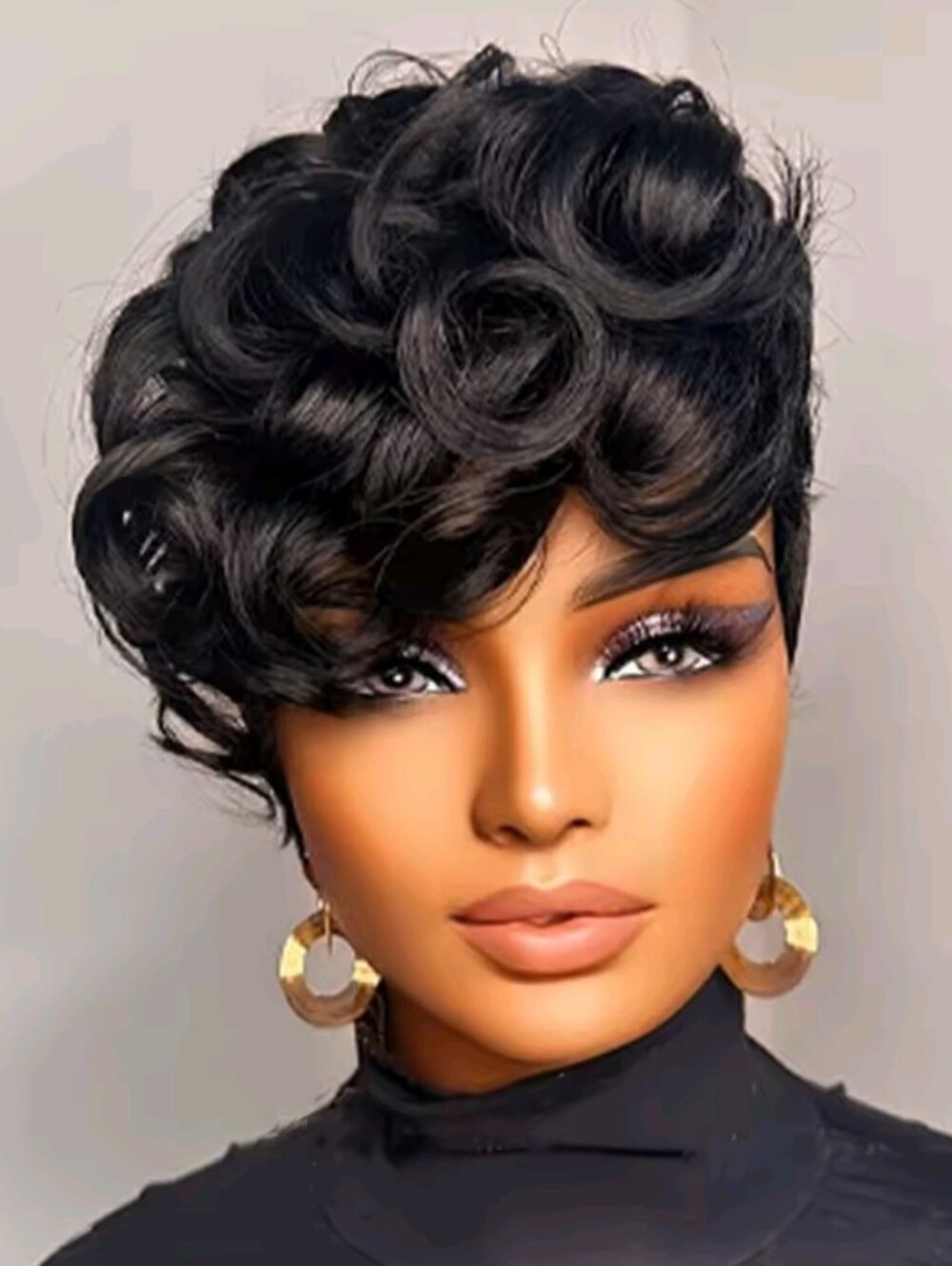 Women's Pixie Cut Human Hair Wig6" Inch Layered Short Loose Curly Wig
